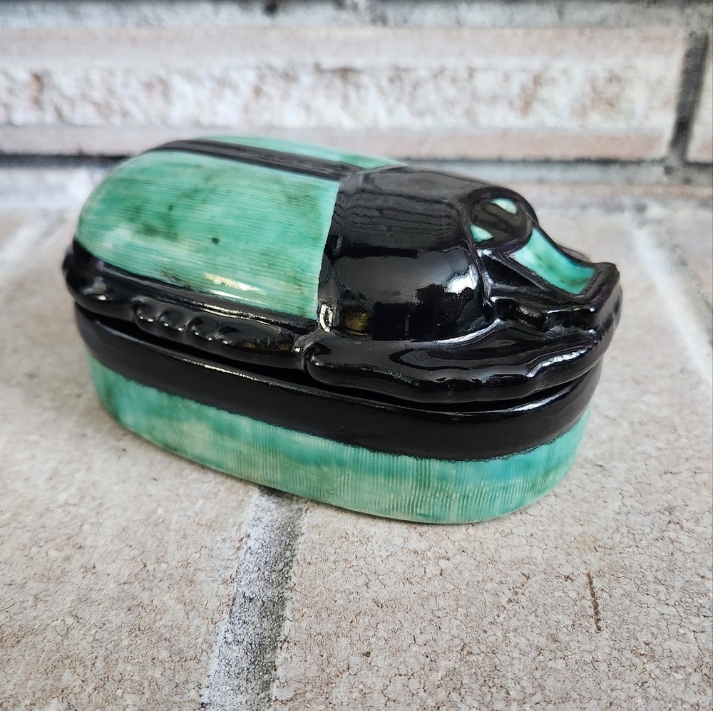 Scarab Egyptian Beetle keepsake Pottery box